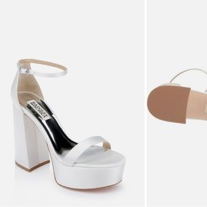 Badgley Mischka Party Platform Embellished Block Heel Platform Sandals in White